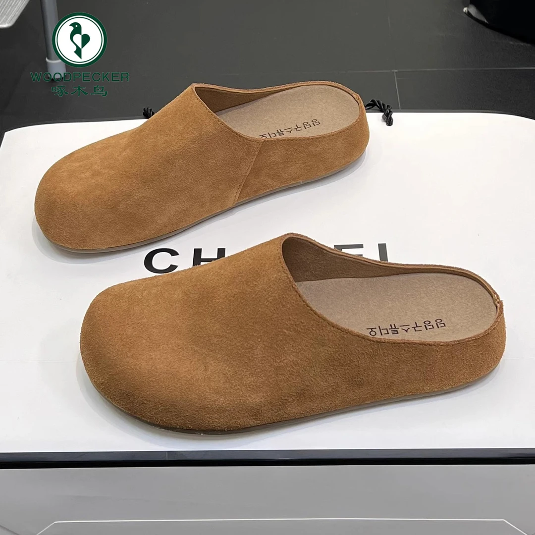 啄木鸟厚底勃肯包头半拖鞋女外穿2025春季孕妇防滑复古丑萌半托鞋