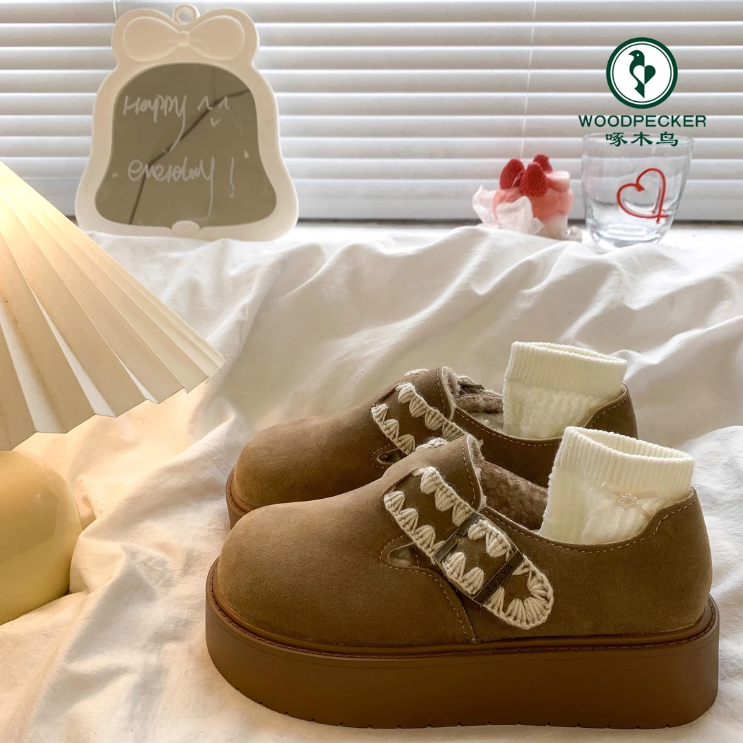 啄木鸟棉鞋女厚底雪地靴2024秋冬新款加绒保暖勃肯鞋东北面包棉鞋