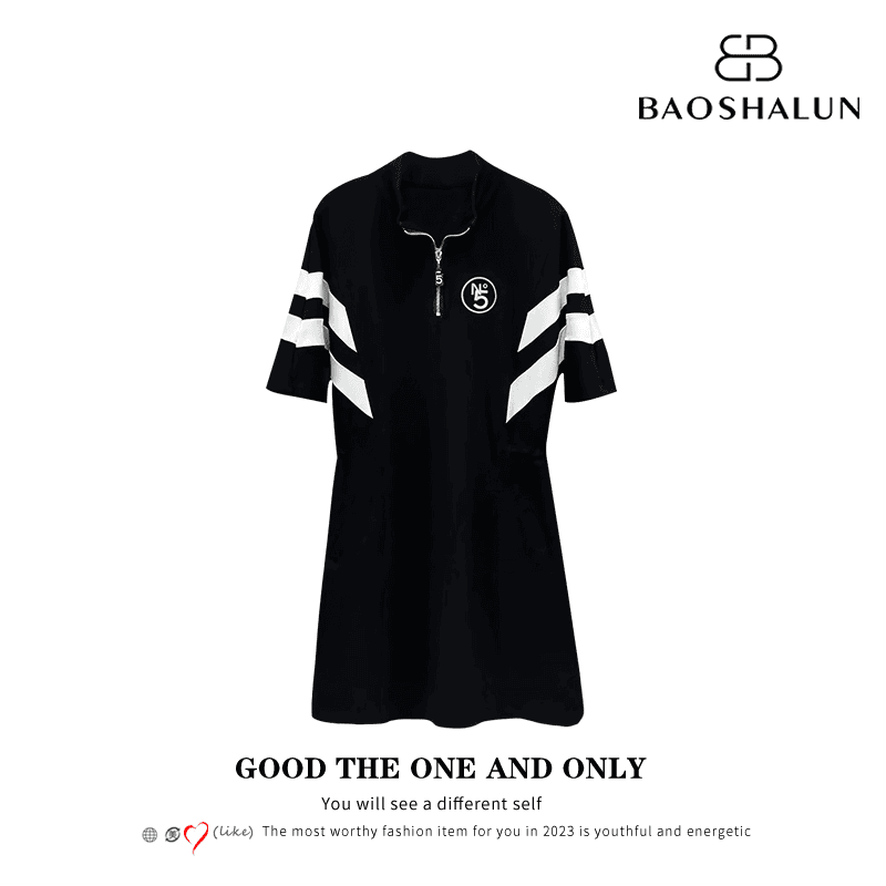 SANQIAN ·宋三千 时尚高级欧货撞色拼接刺绣连衣裙103374