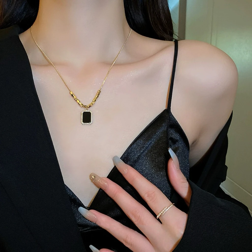 BOOBFUF/铂孚 钛钢项链  【黑色方牌】项链经典时尚气质百搭设计款