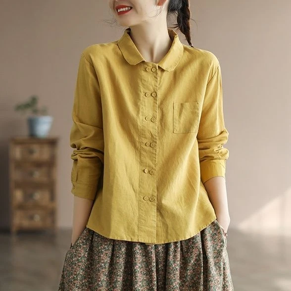 复古减龄百搭长袖衬衫新款宽松女装显瘦气质休闲韩版衬衣纯色洋气