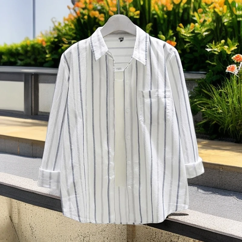2026春秋季新款韩版条纹百搭长袖衬衫女宽松休闲上衣爆款时尚洋气