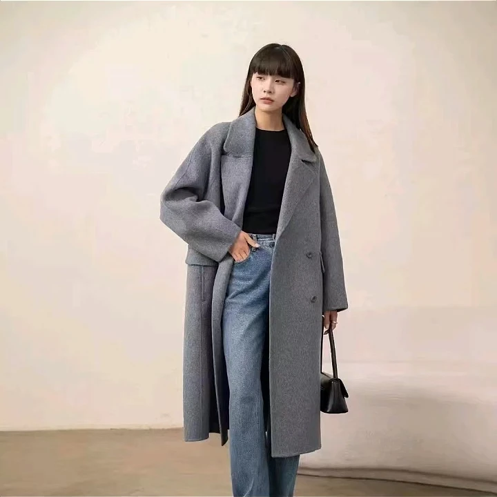 【可可假日】双面羊毛呢大衣气质高端女士中长款宽松时尚双面呢大衣