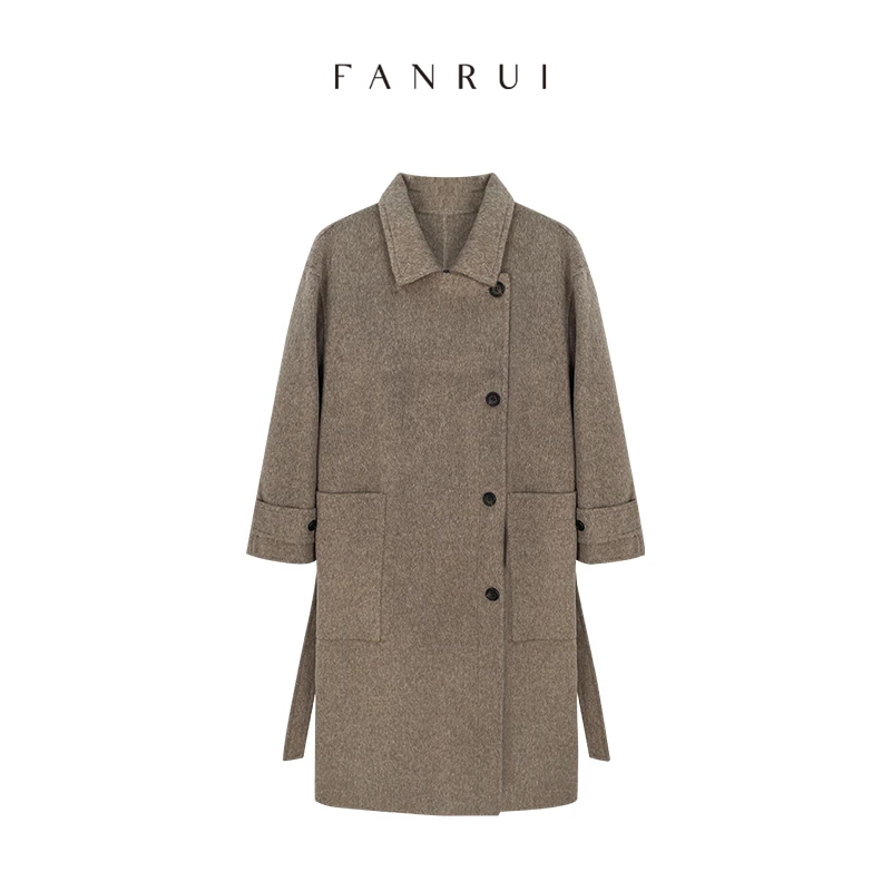 羊驼绒2024秋冬双面手工绵羊毛大衣休闲立领外套女羊驼毛混纺大衣