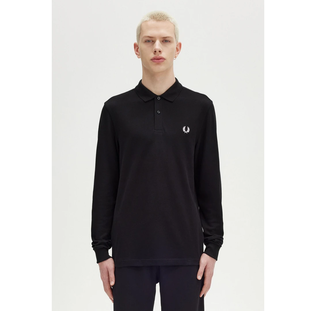 FRED PERRY2024秋季商务宽松纯色麦穗长袖男士休闲POLO衫M6006