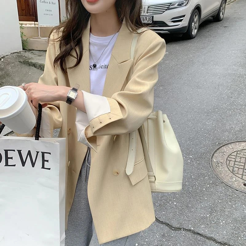 鹅黄色西装外套宽松休闲设计感显瘦