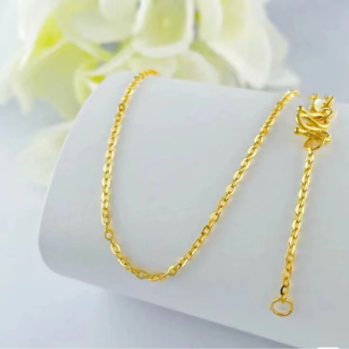 六桂福足金o字带调节环项链女款时尚百搭简约经典素链坠链可调节