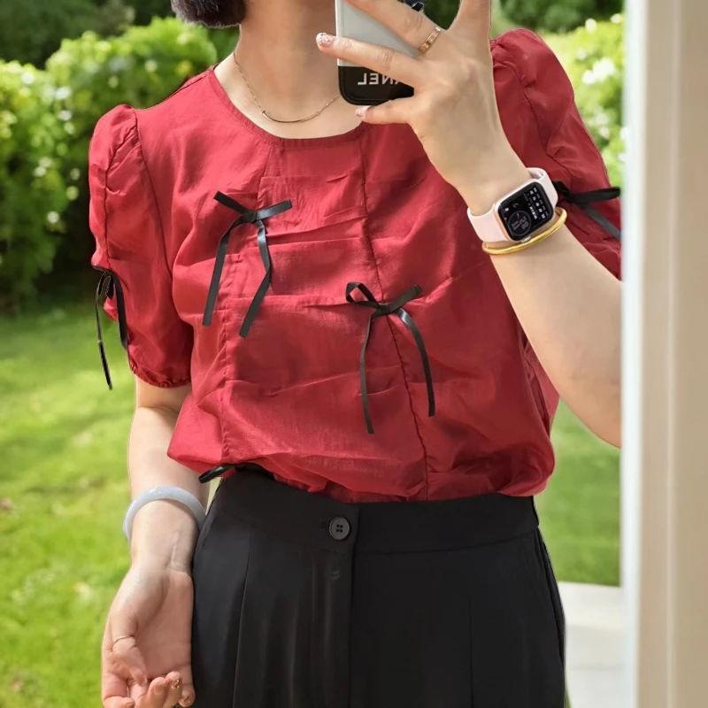 YJ服饰119俩色蝴蝶结衬衣衬衫