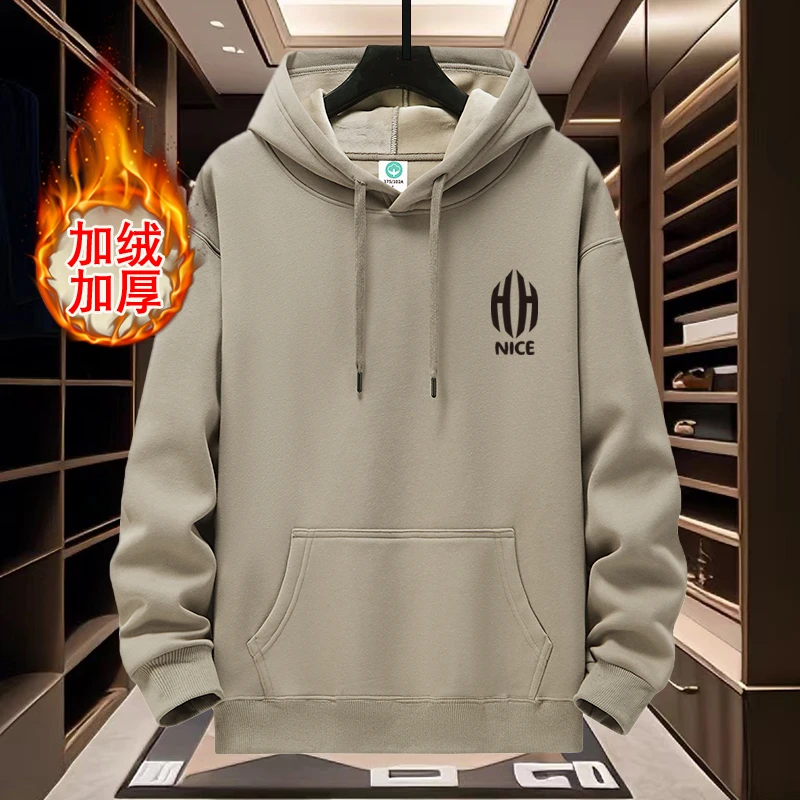 秋冬季连帽卫衣男士加绒加厚保暖青少年学生潮流男士大码宽松情侣