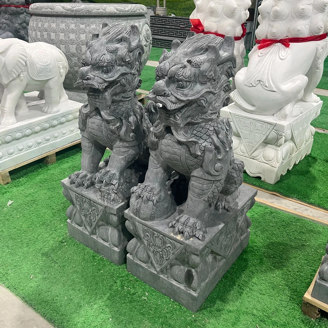 精雕石雕龙爪麒麟摆件一对门口青石麒麟庭院别墅酒店看门摆件