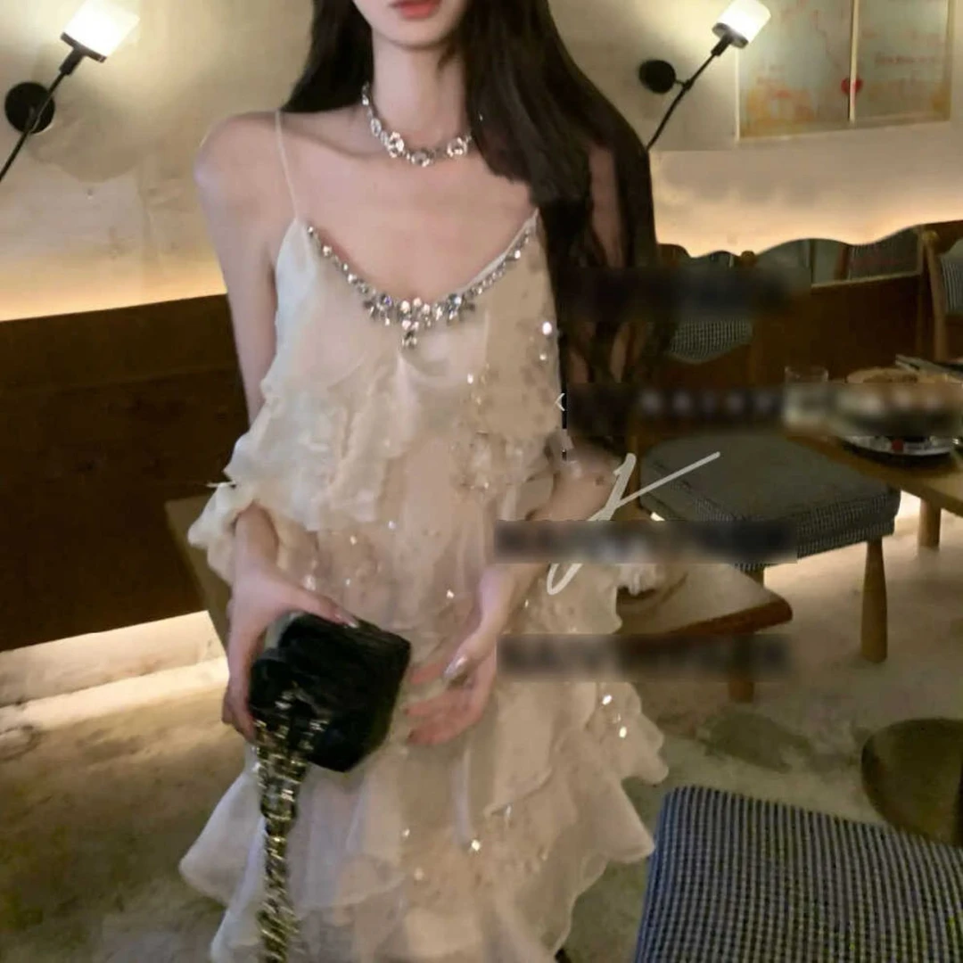 气质纯欲风烫钻亮片小众设计高级感辣妹荷叶边后妈裙20C24C