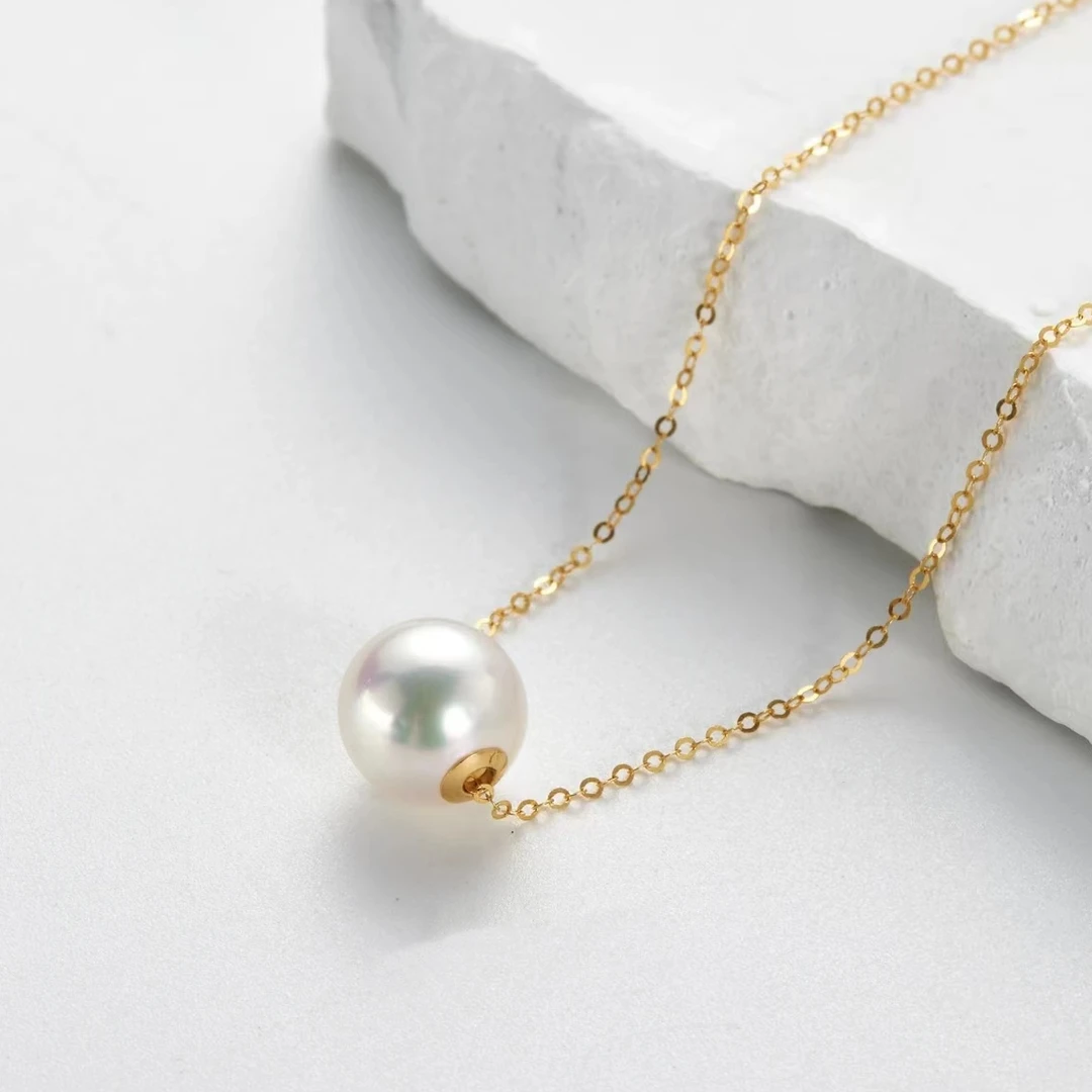 白珠18K金链子路路通淡水珍珠10-11mm极光经典款百搭时尚气质