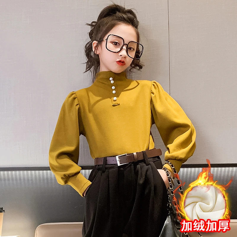 女童加绒打底衫外穿洋气儿童秋冬加厚一体绒百搭冬季长袖上衣卫衣