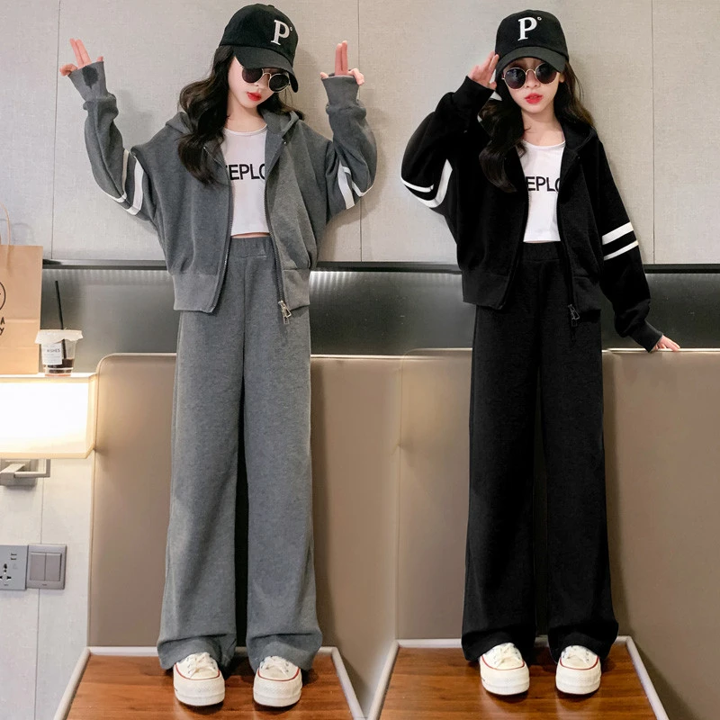女童运动休闲套装春秋新款洋气儿童宽松显瘦阔腿裤大童女孩两件套