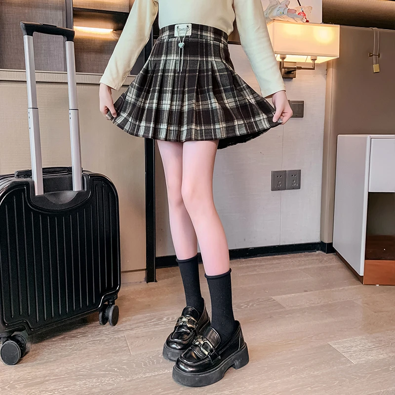 女童半身裙秋冬装洋气儿童毛呢格子裙中大童冬季假两件时尚裙子潮