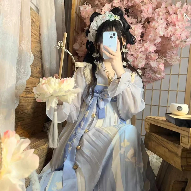 春风不语原创【萝兰】唐制齐胸襦裙汉元素套装汉服女印花古风春夏款
