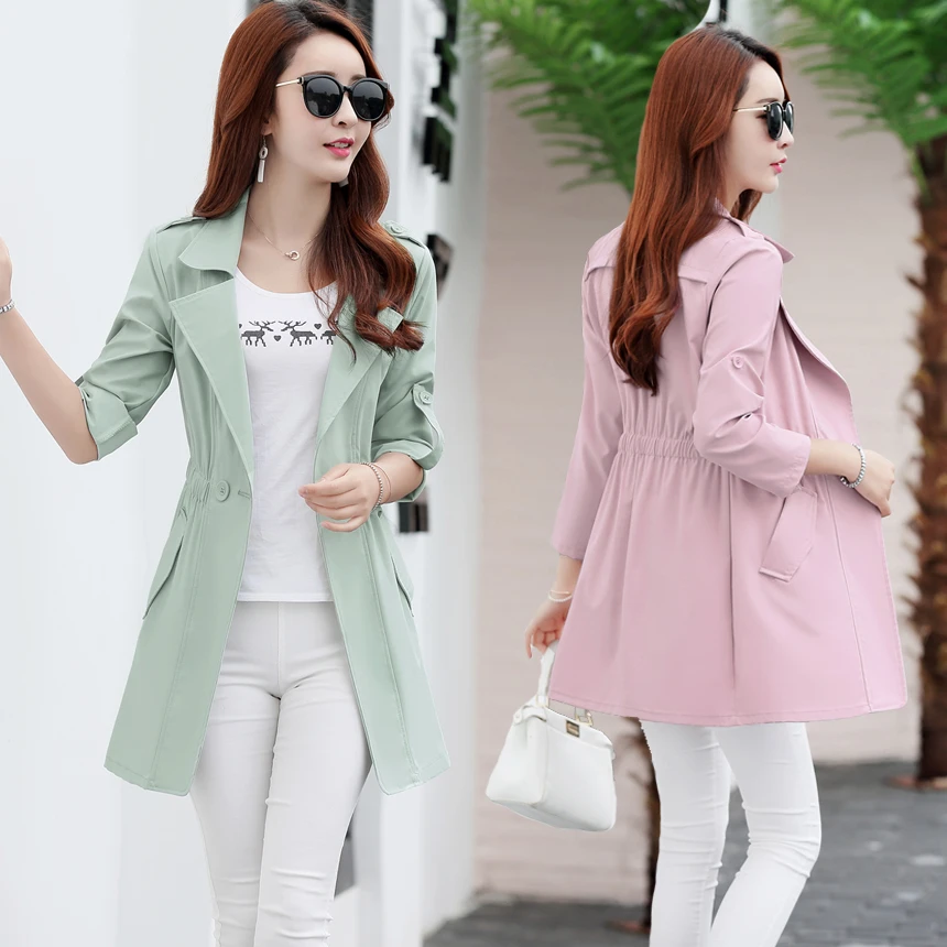 薄款外套女中长款2024春秋装夏季空调衫收腰显瘦单层九分袖风衣女