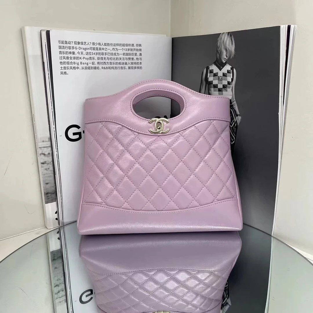全新未使用 Chanel/香奈儿 24s  紫粉色油蜡羊皮31bagmini 斜挎包