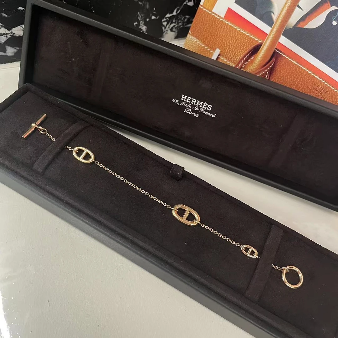 全新未使用 Hermes/爱马仕 经典猪鼻子 18K金 手链
