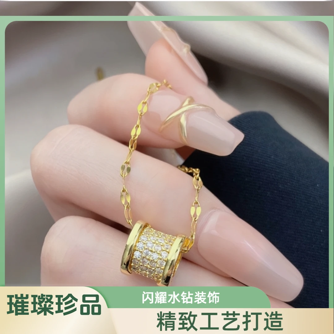 合金锆石吊坠 时尚气质轻奢小众设计师款百搭高级网红满钻项链