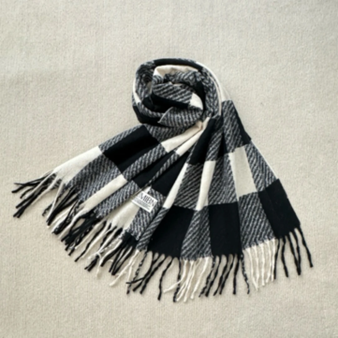 格雷系英伦风千鸟格黑白格百搭气质保暖羊绒围巾