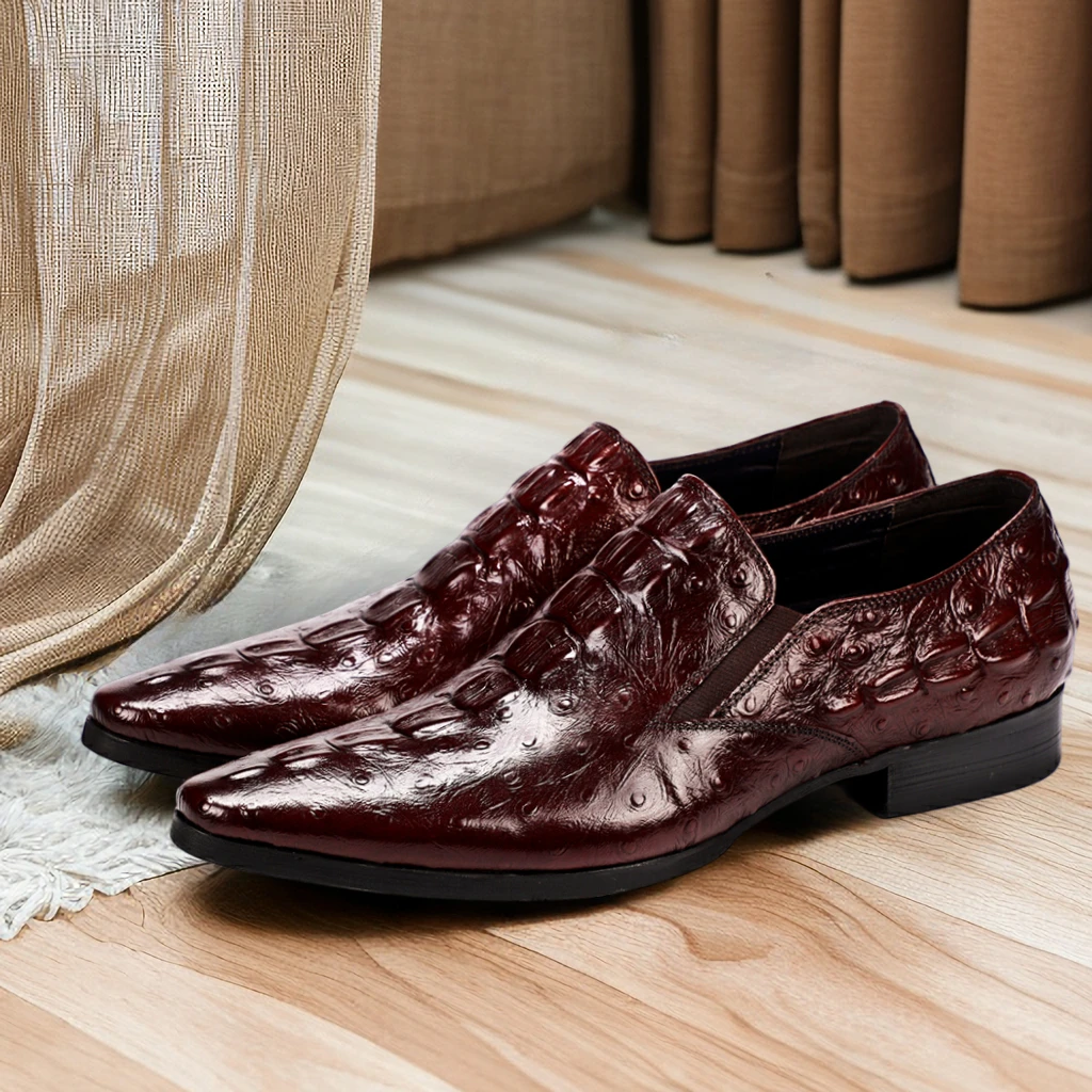 处理捡漏断码样品皮鞋鳄鱼纹压花商务风时尚休闲潮流套脚男士皮鞋