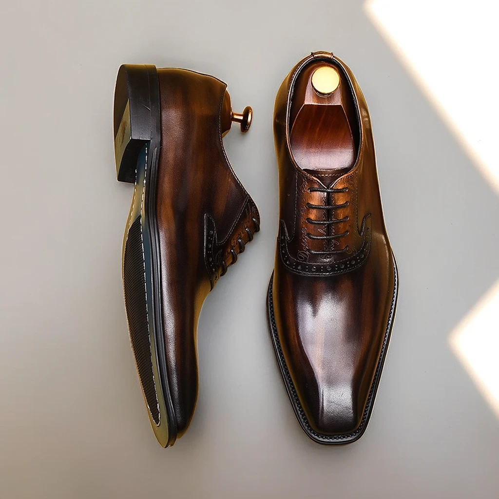 工厂处理捡漏断码英伦复古皮鞋男款擦色牛皮潮流婚礼正装牛津鞋