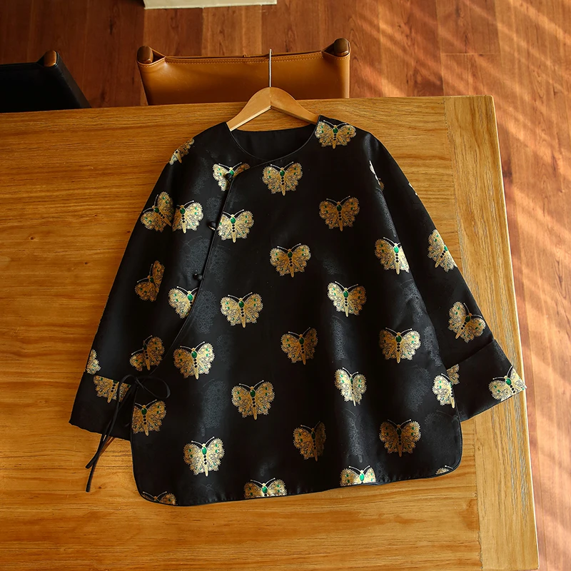 【黑金蝴蝶上久楷】新中式满分桑蚕丝马甲上衣复古女装