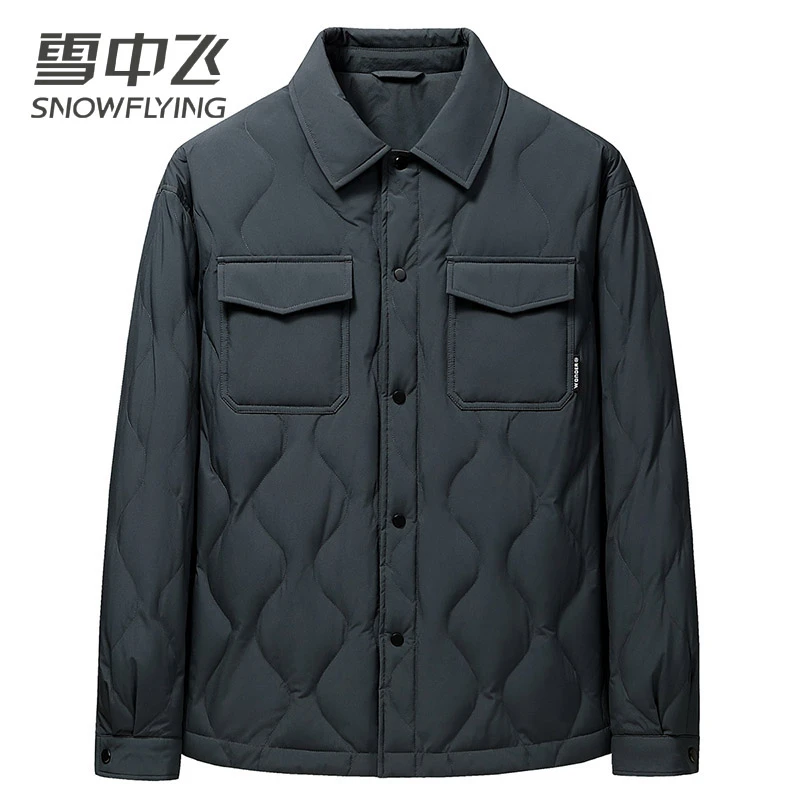 雪中飞羽绒服男轻薄款翻领休闲百搭秋羽绒时尚保暖衬衫羽绒外套
