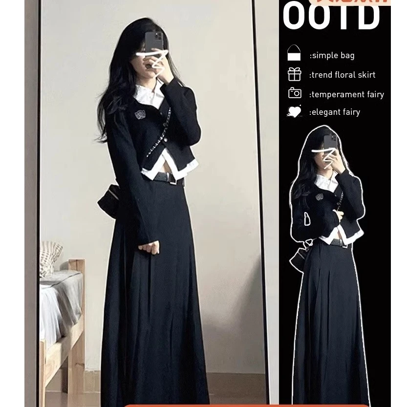 学院风高级感连衣裙子早春季新款女长裙小个子穿搭一整套装 8356