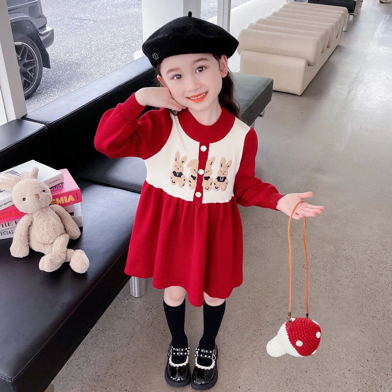 女童秋装连衣裙2024新款儿童公主裙甜美高级小女孩毛衣裙宝宝春秋