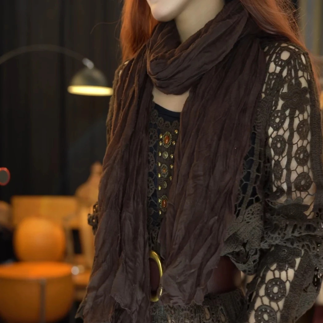 顾玖儿「邂逅」时尚简约长款纯色百搭咖色围巾#W0003