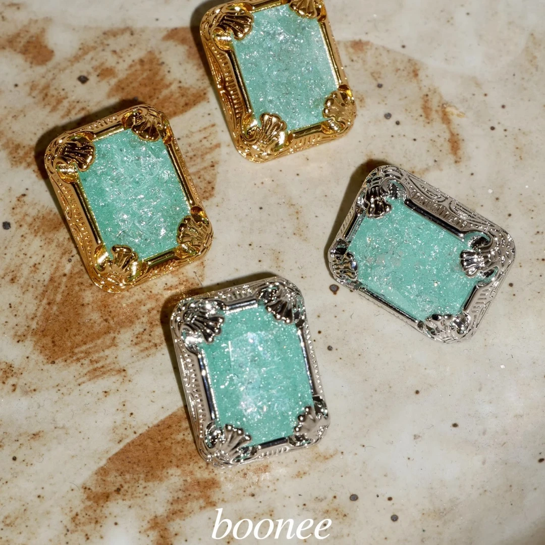 boonee alus 铜合金合成锆石耳饰 复古艺术花窗耳环独特银针耳钉