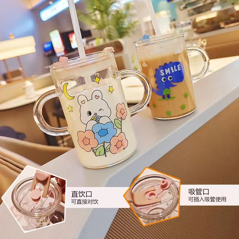 高硼硅加厚儿童牛奶杯带刻度防摔宝宝吸管喝奶杯
