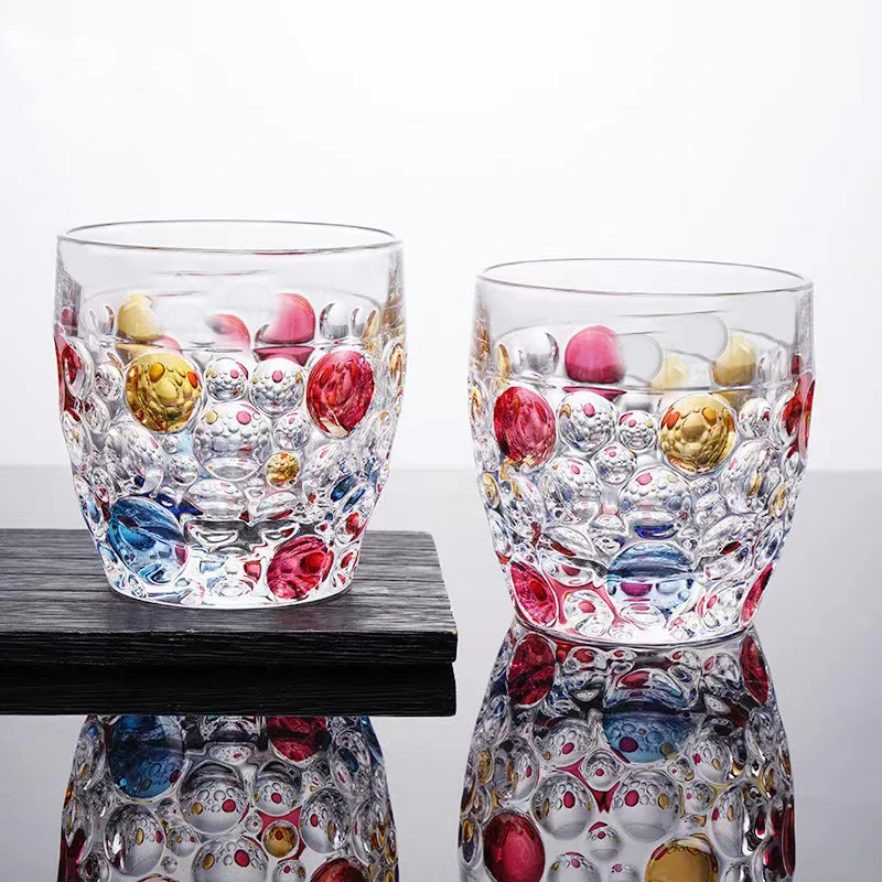 ins风彩色珠点杯创意设计轻奢彩点果汁杯牛奶杯酒杯咖啡杯玻璃杯