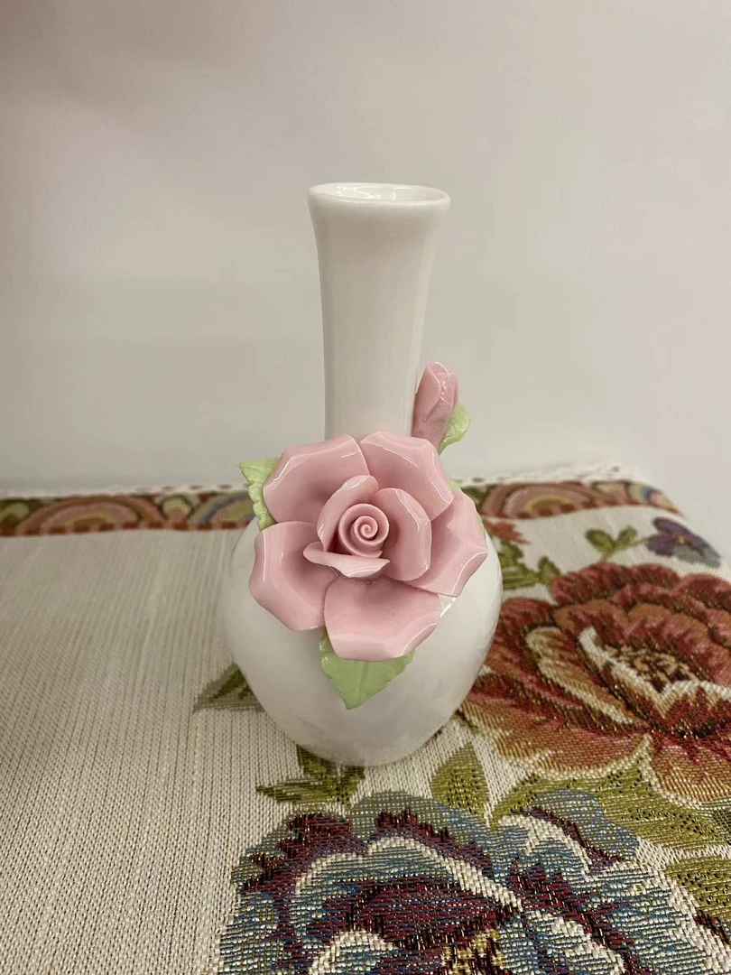 迷你陶瓷手工小花篮非遗纯手工捏花玫瑰少女心ins小摆件客厅饰品