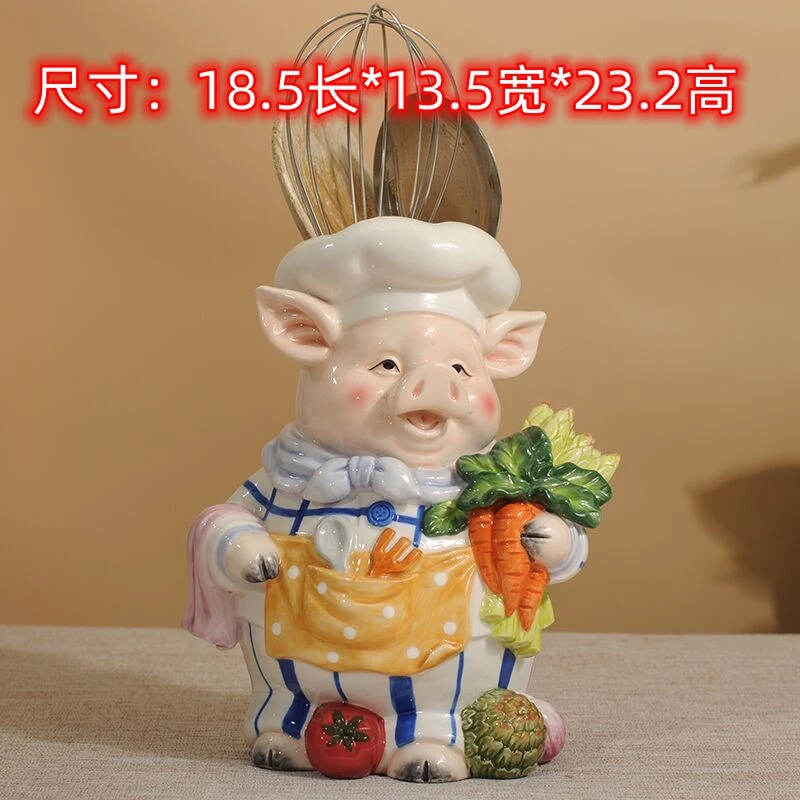 方亚手绘陶瓷厨师猪工具桶收纳罐