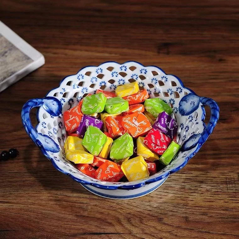 青花瓷干果零食盘创意门口玄关钥匙收纳盒摆件新中式茶几装饰器皿