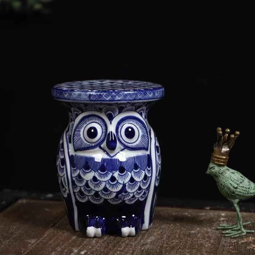 手绘·青花瓷陶瓷工艺品家居摆设猫头鹰摆件办公室桌面招财乔迁礼