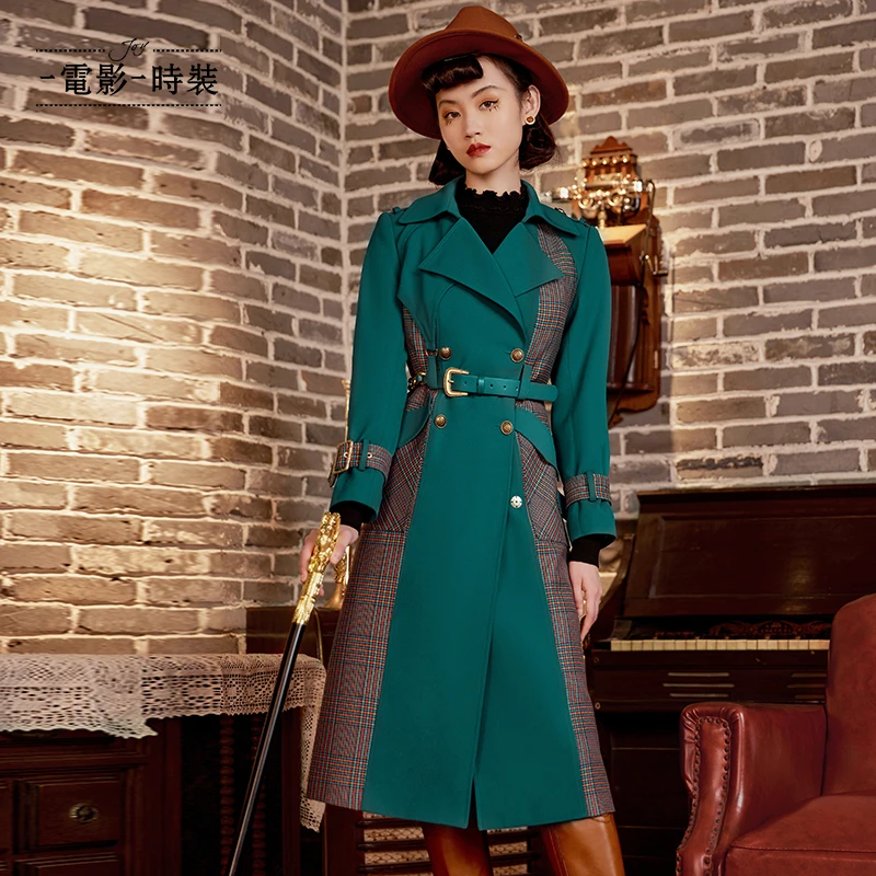 【高高甄选】一电影一时装拼接风衣中长款外套FCHG137618