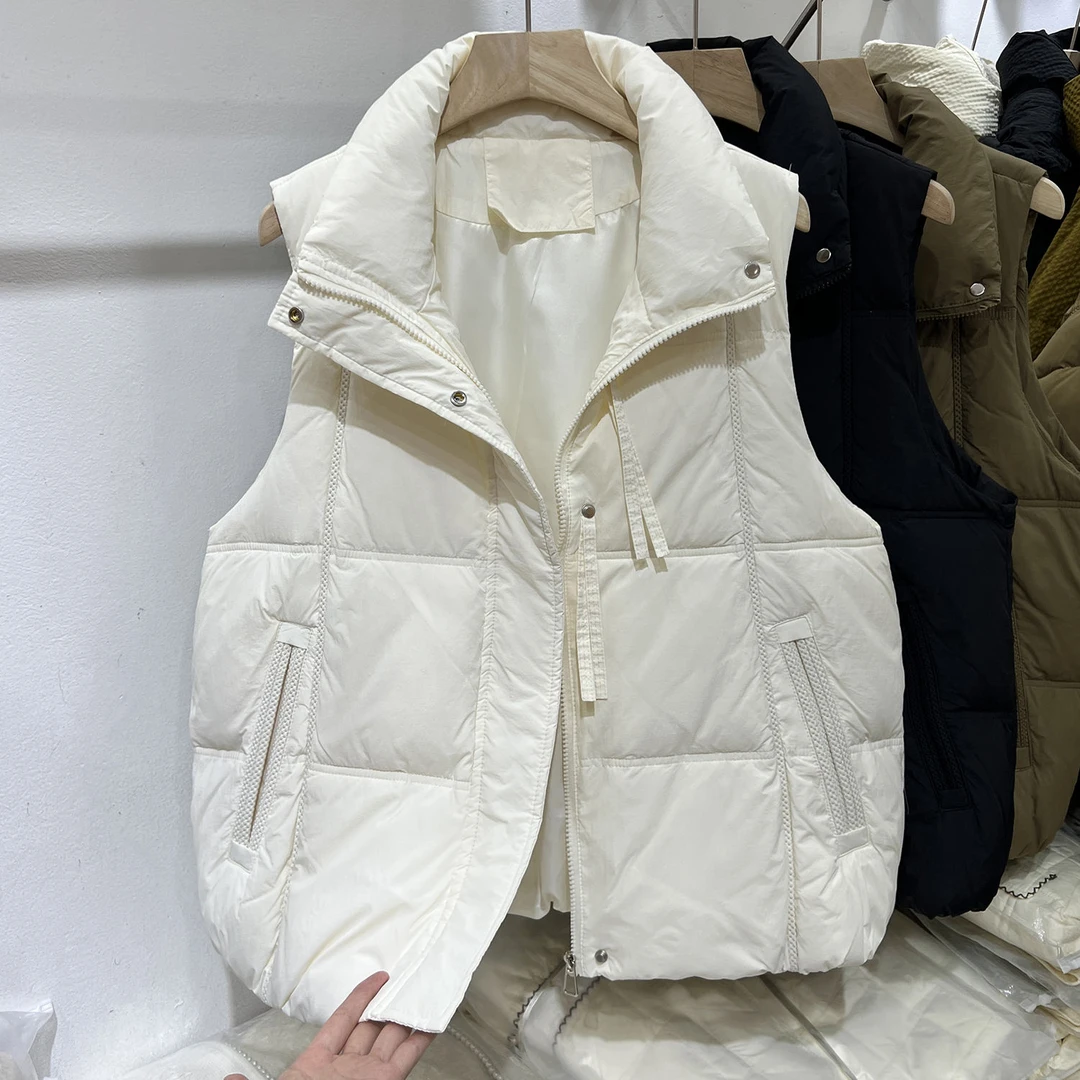 秋冬新款高品质白色立领羽绒马甲女白鸭绒坎肩百搭马夹外套