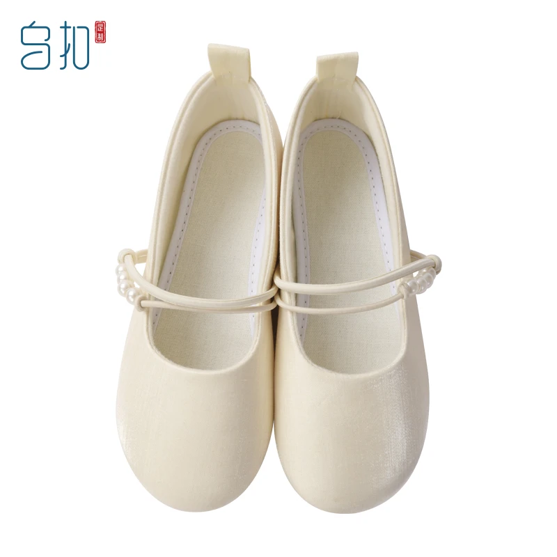 乌扣不染女童汉服国风套装鞋子儿童百搭春夏白色透气软底平底布鞋