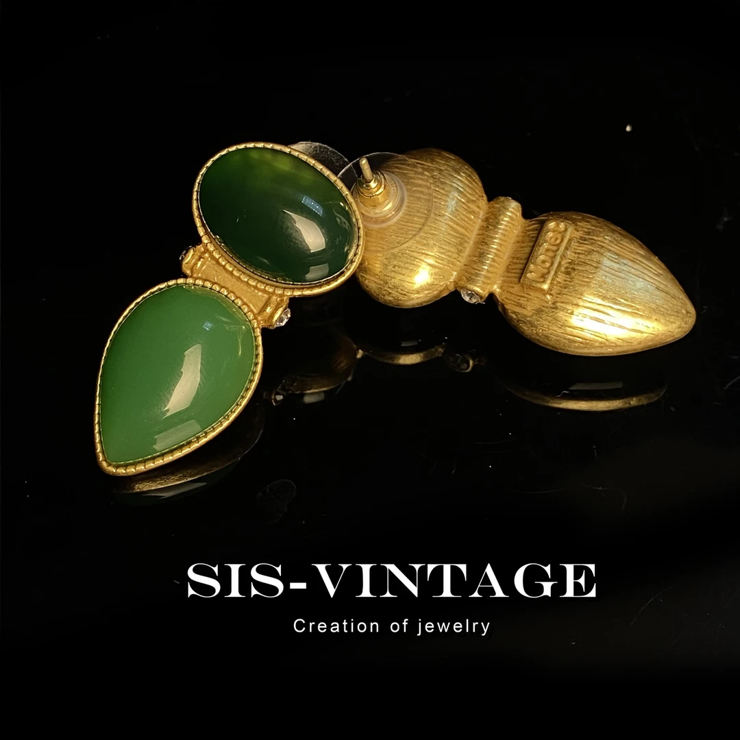 铜合金耳饰 天青 重工镶嵌国风百搭轻奢耳饰