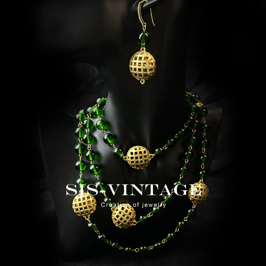 铜合金项链 山河为卷 中古vintage长款项链