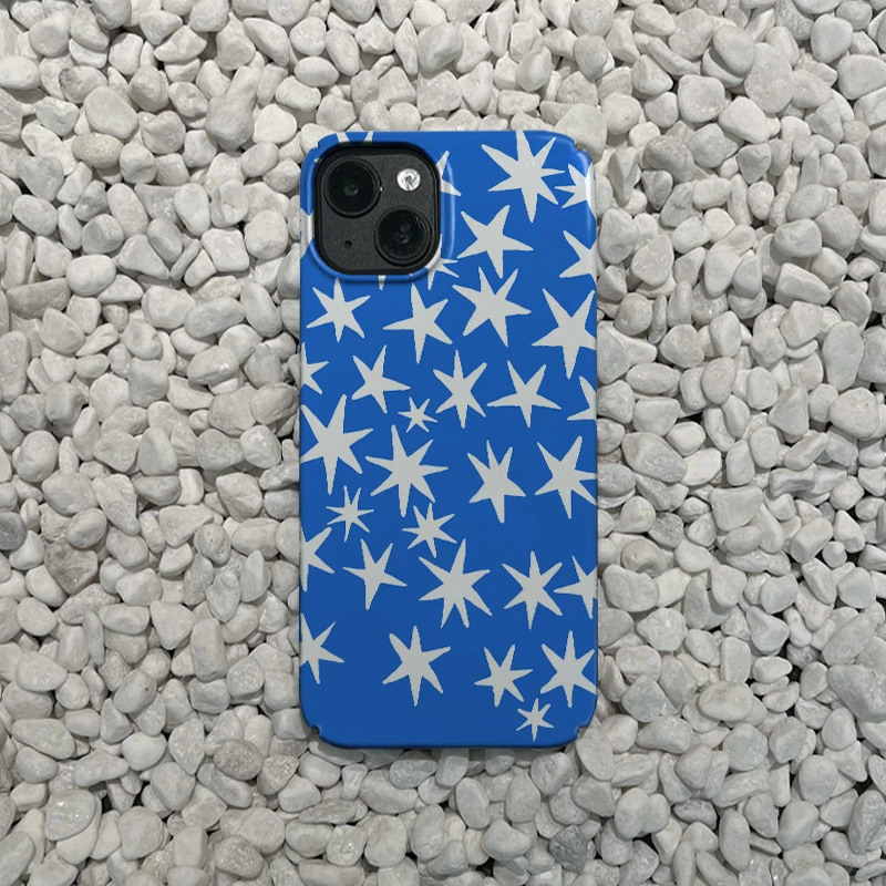 适用iPhone14promax手机壳苹果15保护套12/13/11个性蓝白星星
