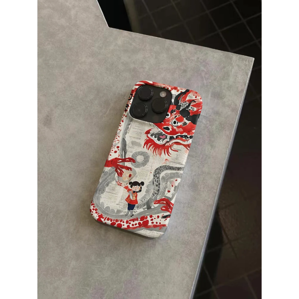 适用iPhone14promax手机壳苹果15保护套12/13/11个性东方龙红色