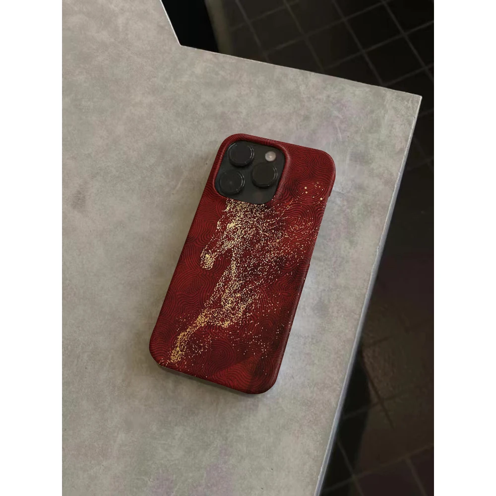 适用苹果14手机壳iPhone15promax保护套12/13/11个性红马奔腾本命