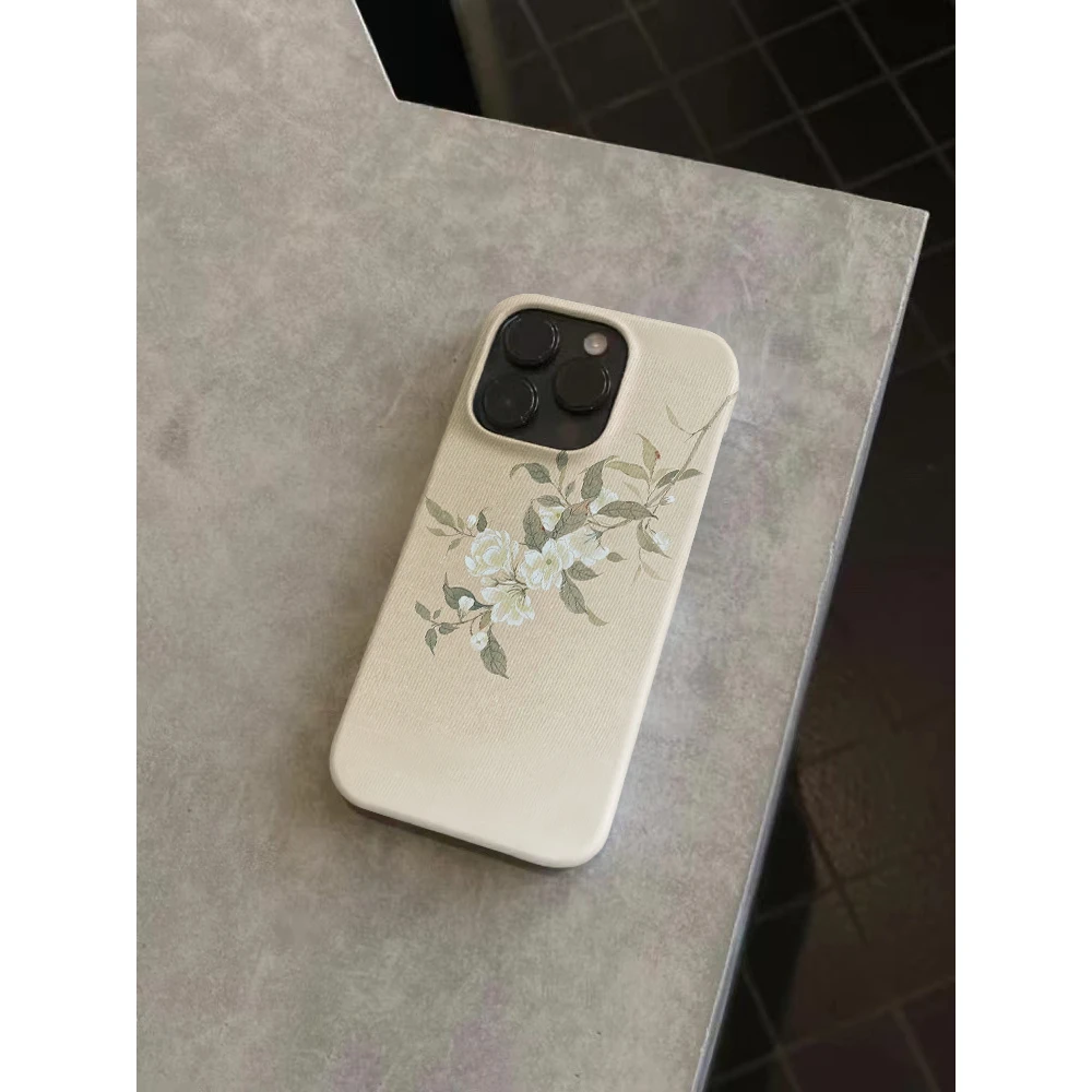 适用苹果15手机壳iPhone14promax保护套12/13/11个性茉莉花
