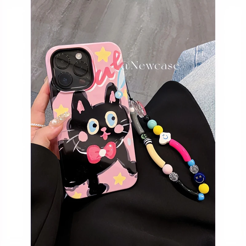 韩国磨砂菲林二合一艺术猫咪苹果15pro手机壳iPhone15proma新款15