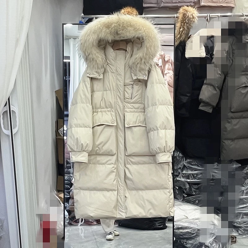 2024冬季新款韩版羽绒服女中长款过膝加厚大毛领收腰显瘦时尚外套